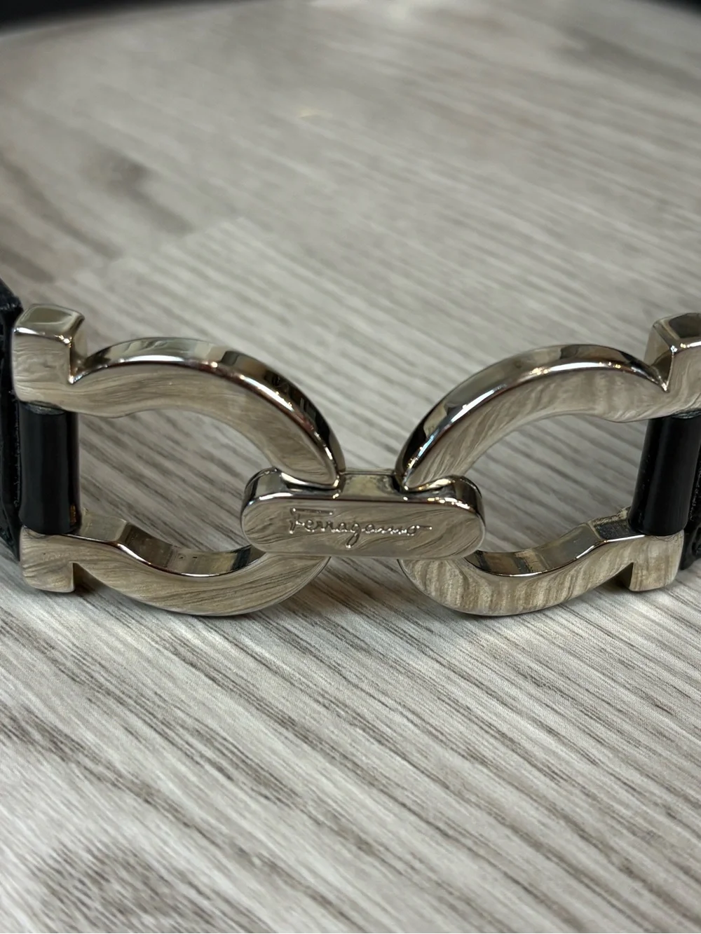 Salvatore Ferragamo Black Leather Belt with Subtle Logo Stamp